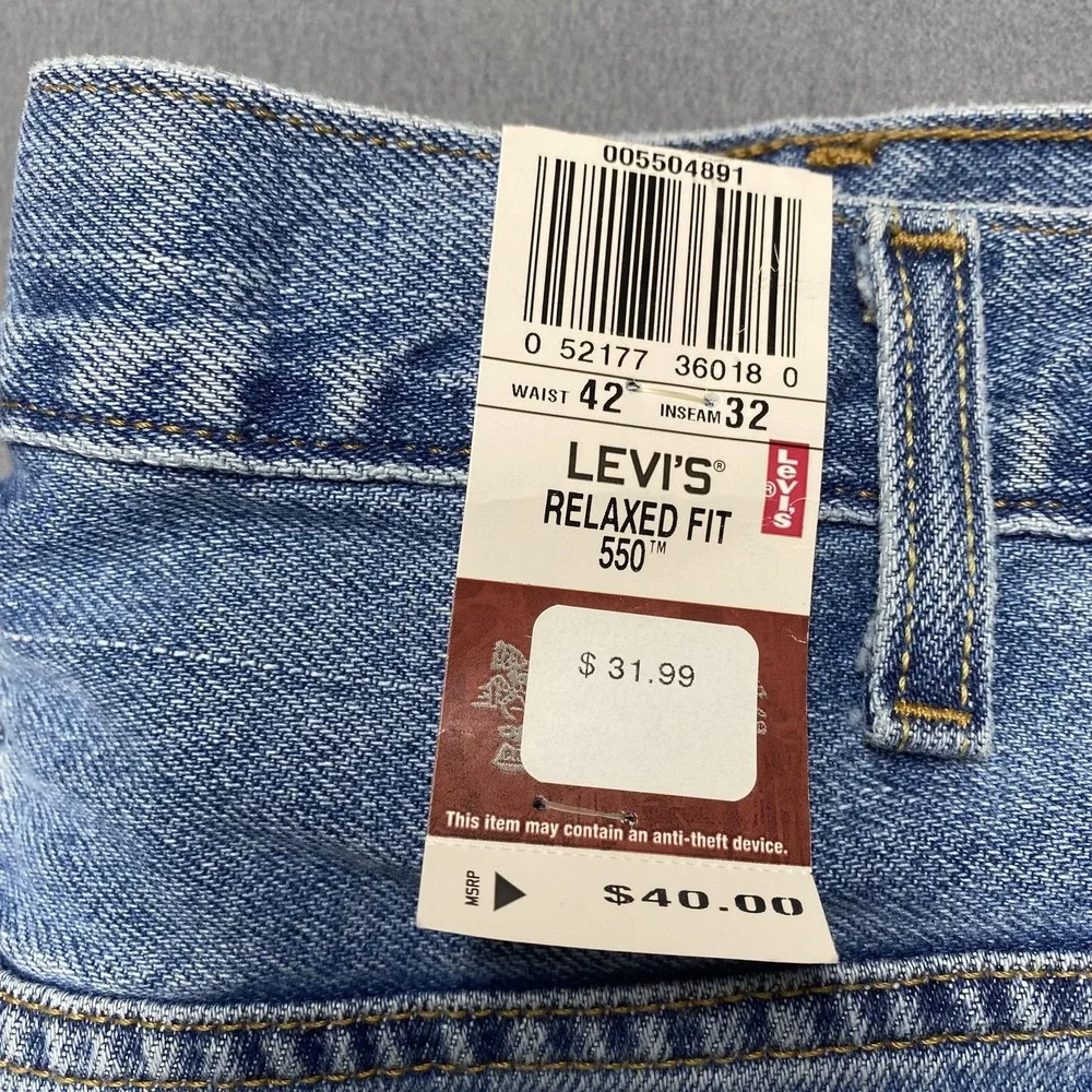 Vintage Levis 550 Jeans‎ Mens 42x32 Light Blue Wash Relaxed Fit Tapered Denim